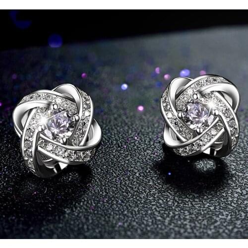 Pure Silver Stud Earrings Set For Women CZ Zircon Crystal Earing Brincos Femme Korea Wedding Bridal Jewelry Accesories Bijoux