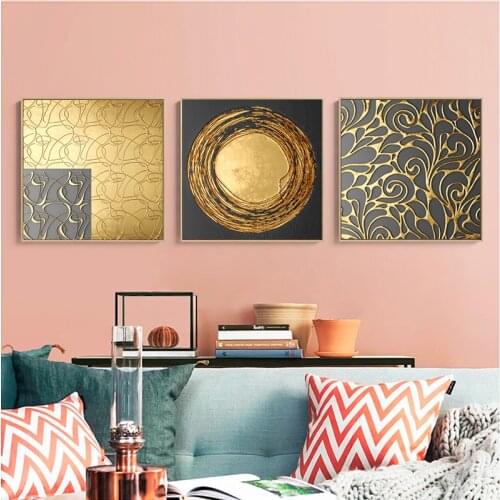 HAOCHU 3D Wall Art Poster and Prints Abstract Gold Black White Canvas Painting Home Decor Wall Art Pictures For Living Room