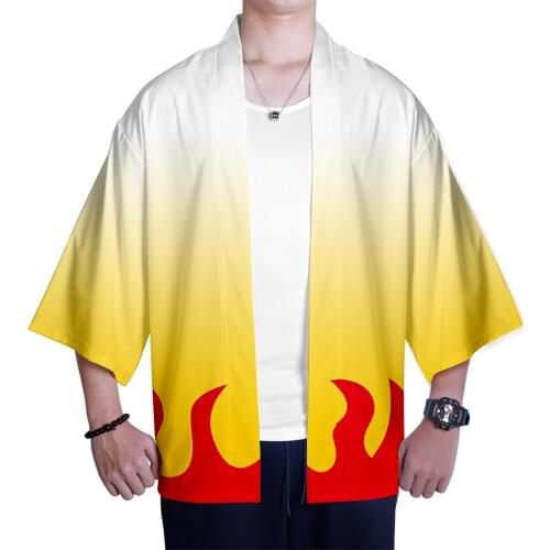 Kimono Men Shirt Casual Cardigan Streetwear Harajuku Japanese Fashion Blade Demon Slayer Cartoon Print Coat Jacket Asian Clothes