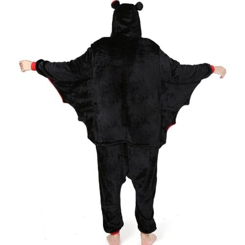 Black Bat Onesie Pajamas Kigurumi Animal Cosplay Costume Halloween Family Pijamas Women