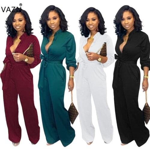 VAZN LSD8602 Hot 4Color Sale Summer Casual Full Sleeve Jumpsuits Sexy V-neck Jumpsuit Club Full Pant Elegant Rompers