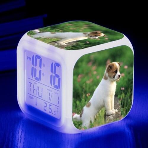 Cute Dog Change Color Wake Up Alarm Clock Cartoon LED Clock Printed Alarm Clock For Kids Children Gift Alarm Clock Dropshipping