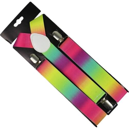 Fashion 3.5cm Wide Rainbow Print Strap Men Women Suspenders Elastic Belt Clip-on Y-back Adjustable Suspender