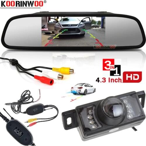 Koorinwoo Parking Monitor for rear view camera 4.3'' TFT Car Mirror Monitor 2 Video Input For Rear view Camera Wireless Assist