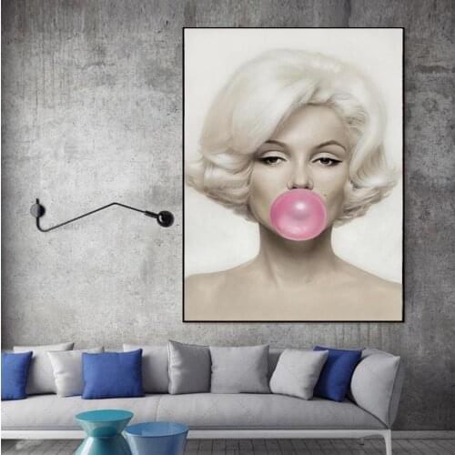 MUTU Figure Painting Marilyn Monroe Pink Bubble Gum Prints Posters Wall Pictures For Living Room Wall Art Modern Home Decor