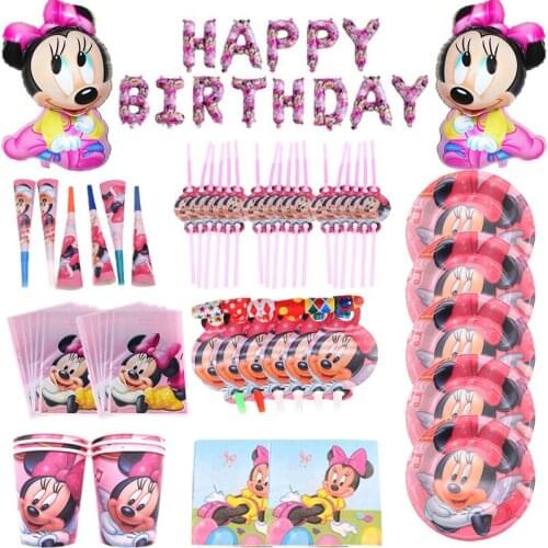 Minnie Mouse Girls Kids Birthday Party Decorations Disposable Tableware Set Cups Napkins Plate Straws Baby Shower Supplies