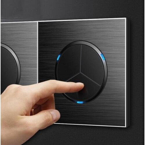 86 Type 1 2 3 4 Gang 1 Way 2 Way Wall Switch Household Black Aluminum Alloy Panel LIght Switches EU UK France Socket 90V-250V