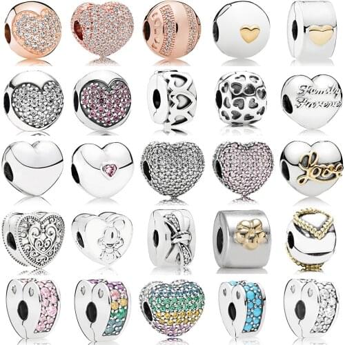 NEW 100% 925 Sterling Silver Love Type Fix Buckle Safety Clip Charm ROSE Bead Collocation Bracelet DIY Bangle Factory Wholesale