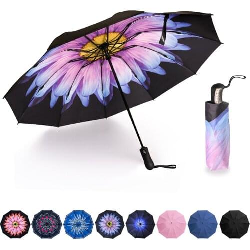 Reverse Folding Compact Travel Automatic Umbrella Inverted Inside Out Sun Rain Women Umbrella 10 Ribs Womens Unbrellas