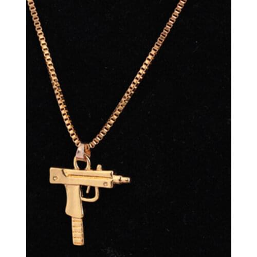 New Cool Gothic Hip Hop UZI Kolye GUN Shape Pendant Necklace Gold/Black Silver Color Army Style Male Chain Men Necklaces Jewelry