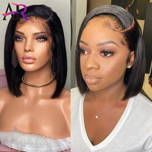 A&R Bone Straight Short Bob Lace Front Human Hair Wigs Brazilian 4x4 Closure Frontal Wig Plucked Remy Glueless For Black Woman