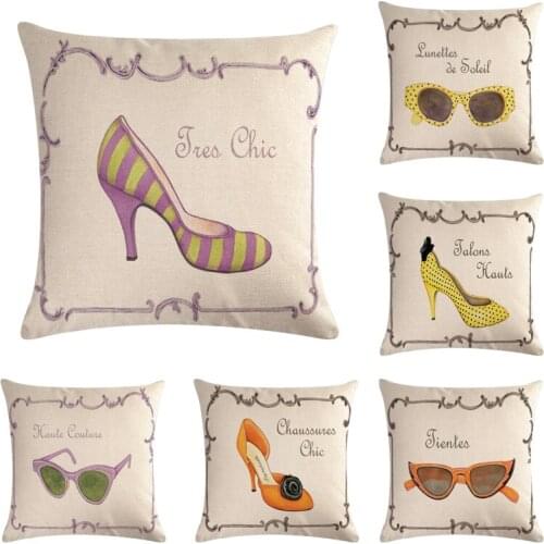 45*45cm Cartoon High heels Pattern Cotton Linen Throw Pillow Cushion Cover Home Decoration Sofa Bed Decor Decorative Pillowcase