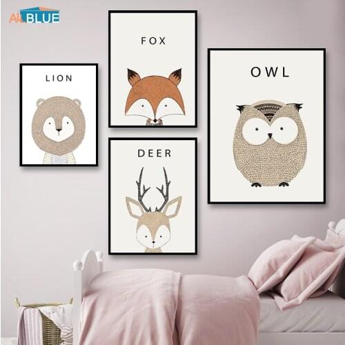 Poster Nordic Baby Animal Lion Fox Wall Art Canvas Painting Nordic Posters And Prints Nursery Wall Pictures For Bedroom For Kids