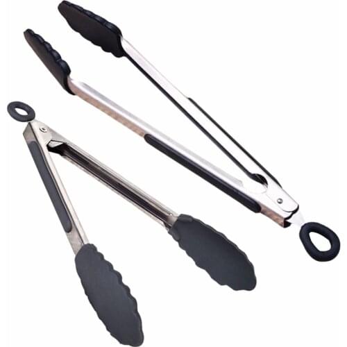 Size S/L Stainless Steel and Silicone Tongs Kitchen Tongs Kitchen Tools BBQ Clip Salad E2shopping