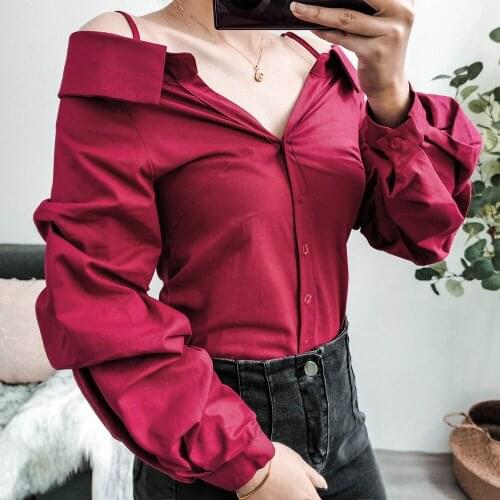 European Style Long Sleeve Shirt Woman Top Spaghetti Strap Tops Fashion Summer Spring Blouse Shirts Woman