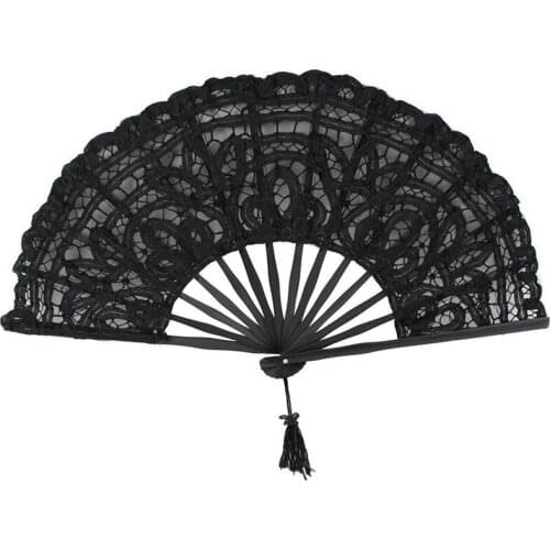 Handmade Cotton Lace Folding Hand Fan for Party Bridal Wedding Decoration (Black) CNIM Hot