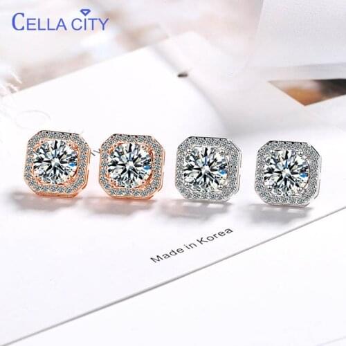 Cellacity Classic 925 Sterling Silver Stud Earrings With Round Shape AAA Zircon Gemstone Women Fine Jewelry Wedding Gift