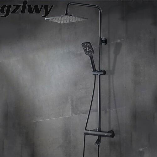 Black/Chrome Thermostatic Brass Rain Shower Holder Set Faucet Bathroom Shower Bidet Faucet Hot/Cold Mixer Shower Crane Faucet