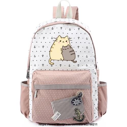 Fat cat Canvas bag unicorn Rucksacks backpack for teenagers Girls women School travel Shoulder Bag