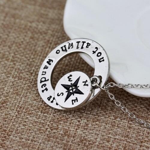 Wanderlust handstampe Jewelry Travelers Necklace Wanderlust " Not All Who Wander Are Lost" Inspirational Jewelry compass