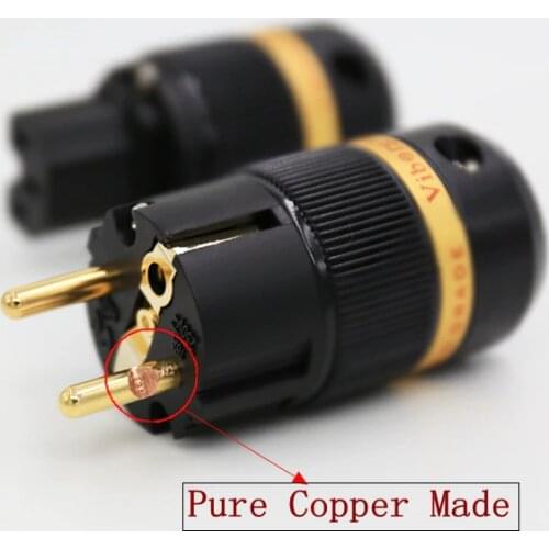 Viborg VE501G+VF501G 99.99% Pure Copper 24K Gold Plated Schuko Power Plug Connector IEC Female Plug DIY Mains Power Cord Cable