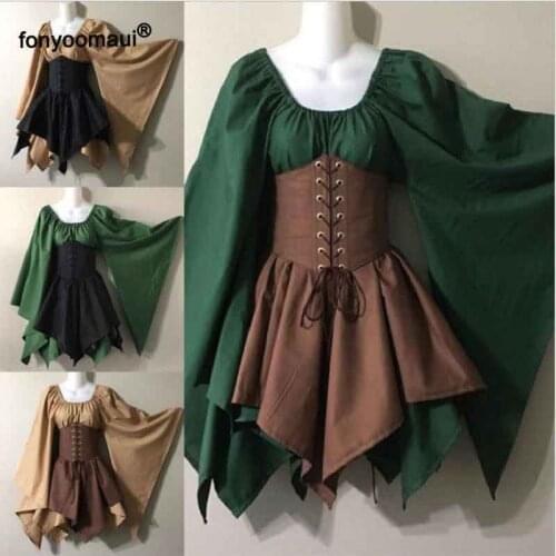 Cos Medieval Elf Fairy Vintage Costume Adult Lace Up Waist Cincher Corset Wench Celtic Princess Party Dress Plus Size XXXXXL
