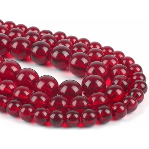 Pick Size 6mm/8mm/10mm/12mm Stone Smooth Garnet Glass Loose Beads For Jewelry Making DIY Bracelet
