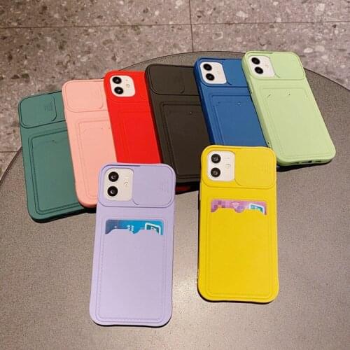 Camera Protection Card Strap Holder Phone Case For iPhone 11 12 Pro Mini X XR XS Max 7 8 Plus SE 2020 Candy Color Soft TPU Cover