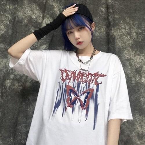 Harajuku Women Tshirt Punk butterfly Print Short Sleeve Tops Streetwear dropshipping summer black clothing vintage plus size bar