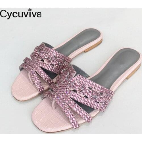 New Shiny Crystal Flip Flops Women Slippers Outwear Flat Beach Shoes Summer Rhinestone Slides Runway Gladiator Sandals Woman