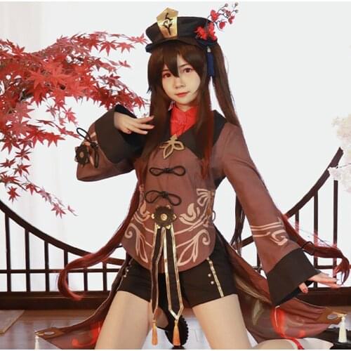 Game Genshin Impact Hu tao Cosplay Costumes Women Fancy Suit Top Pants Hat Halloween Party Uniforms Cartoon Outfits Custom Made