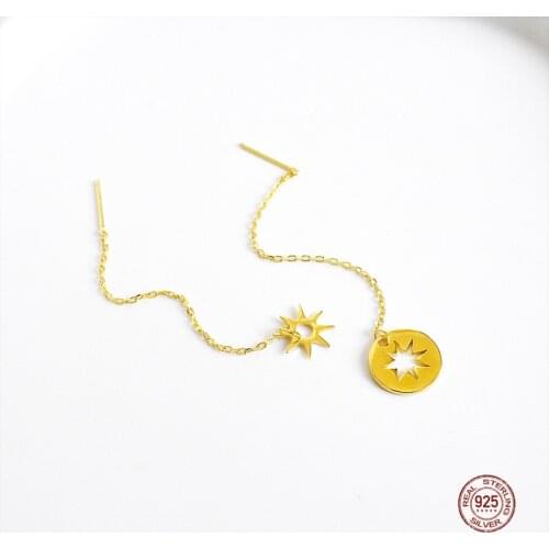 LKO Sparkling Stars S925 Sterling Silver Woman Fashion Dangle Drop Irregular Long Tassel Personality Jewelry Earrings