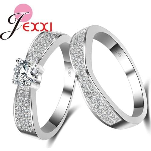 New 925 Sterling Silver Shiny Zirconia Austrian Ring Sets Luxury 2pcs Fashion Cocktail Party Ring Jewelry For Women