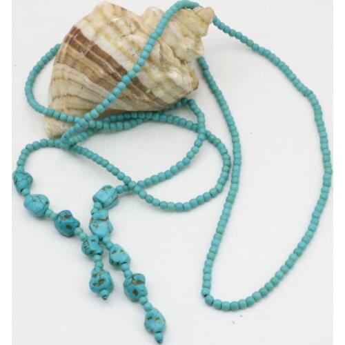 Trendy long chain necklace for women fashion statement 4mm calaite turquoises stone round beads elegant jewelry 50inch B3190