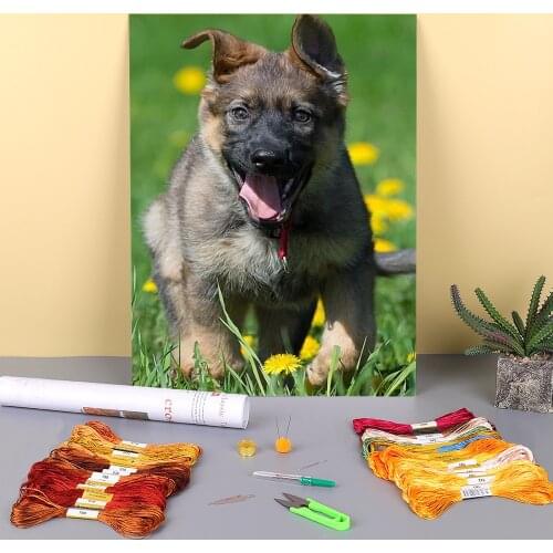 Animal German Shepherd Printed 11CT Cross Stitch DIY Embroidery Patterns DMC Threads Handmade Painting Handicraft Mulina