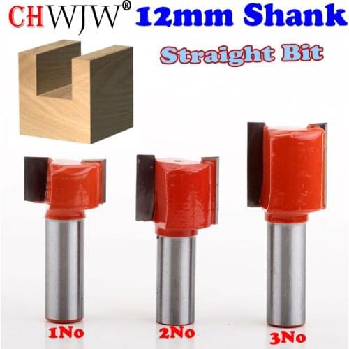 3pcs 12mm Shank Straight/Dado Router Bit Double Flute Straight Bit Carbide Woodworking Straight Router Bit Set