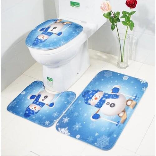 3pcs/set Bath Mat Christmas Print Non Slip Toilet Bathroom Pad Floor Mat Rug Carpet Absorbent Pedestal Rug Lid Toilet Cover