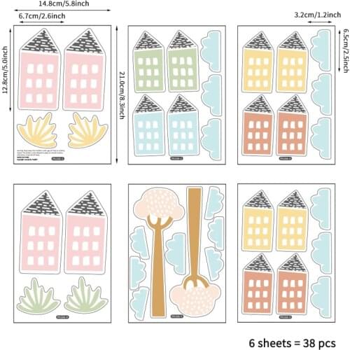 38pcs/lot Cartoon House Tree Wall Stickers DIY Wall Decals for Children Room Nursery Decoration Fridge Wardrobe Window Sticker