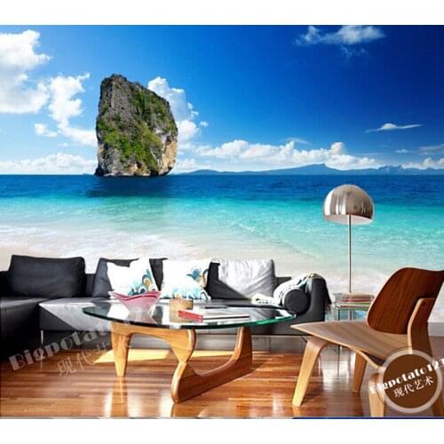 The custom 3D murals,fresh blue sky blue water landscape ,living room sofa TV wall bedroom wall paper