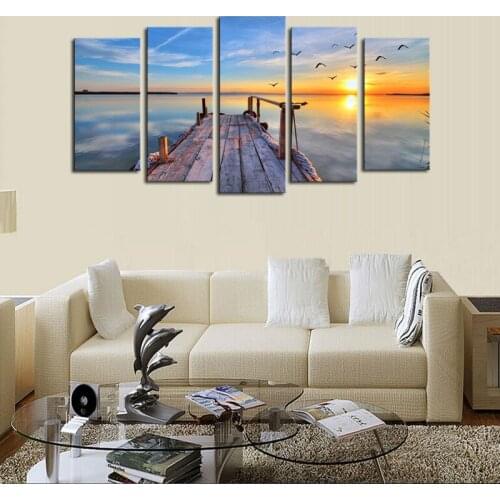 5 Panels Sunset Seascape Scenery Picture Print Painting Modern Canvas Wall Art for Wall Decor Home Decoration Artwork QQT-DC(3)