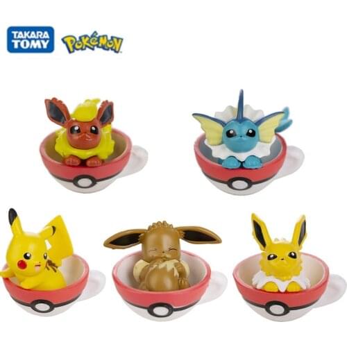 5 Pcs/Set 3.5cm Pokemon Anime Figure Pikachu Eevee Vaporeon Jolteon Flareon Cup Shape Dolls Model Collection Decoration Toy Gift