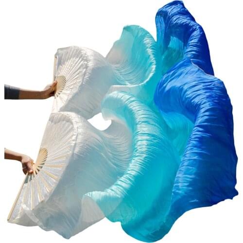 Stage Performance 100% Silk Belly Dance Fans Gradient Colour Dance Accessories Belly Dancing Silk Fans turquoise+rose+purple