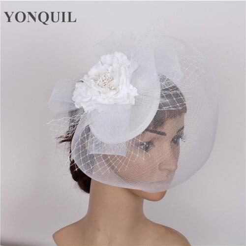 White Fabric Flower Fascinator Headband For Party Hats Wedding Accessories Bridal Mesh Headdress Event Headpiece Women SYF49