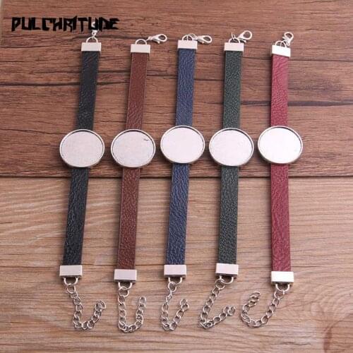 1pcs PU Bangles Base Setting Cuff Blank Trays Brazel Fit 25mm Glass Cameo Dome Cabochon DIY Bracelet Jewelry Making P6708