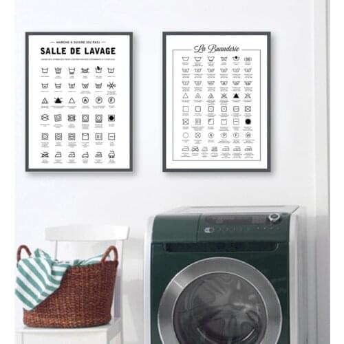 French Laundry Room Wall Decoration Canvas Painting Affiche Buandrie Minimalist Poster France Laundry Symbols Guide Art Prints
