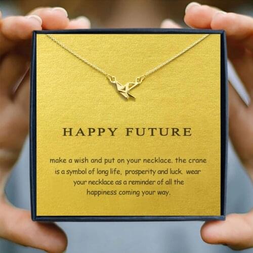 IcareU Hollow Frosted Paper Crane Necklace Folded Paper Cranes Alloy Jewelry Clavicle Short Chain Make A Wish Card Gift Box New