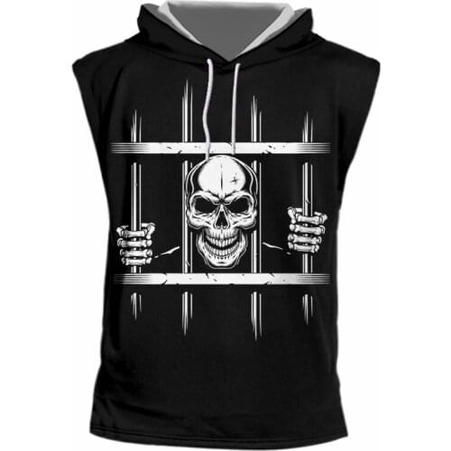 IFPD EU/US Size Hip Hop Summer Prison Skull Print 3D Hooded Tank Top Sleeveless Shirt Plus Size Casual Funny Fitness Vest Tops