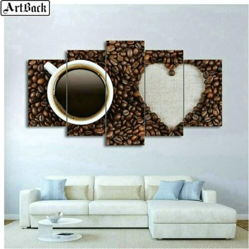 Five spell diamond painting coffee beans heart icon diy 5d full square & round landscape sticker diamond mosaic embroidery home