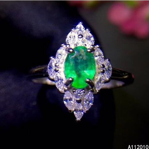 KJJEAXCMY fine jewelry 925 sterling silver inlaid natural gemstone Emerald elegant Womans new ring Support test with box