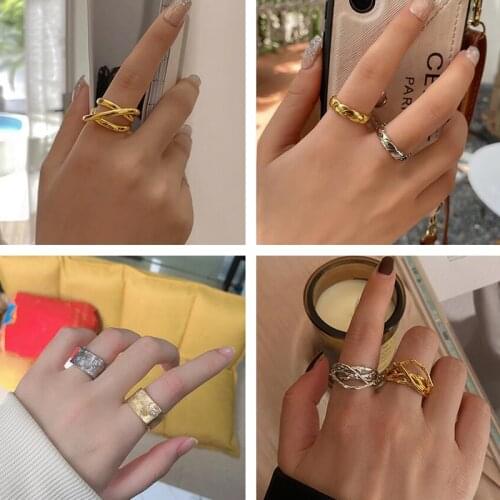 MEETSOFT hyperbole S925 Sterling Silver gold Letter Round line open Ring for Women Party Fine Jewelry wholesale Accessory Gift